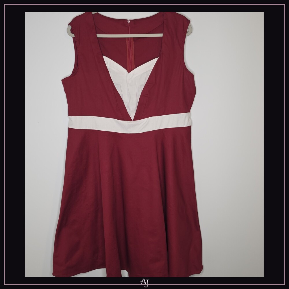 Sleeveless Dress Burgundy White Inset Cotton Blend